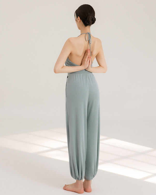 Women's Halter Beauty Back Fitness Jumpsuit