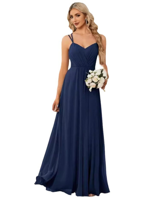 Sling Banquet Temperament Long Pleating Dress