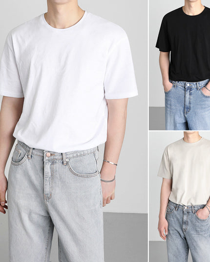 Men's Summer Loose Solid Color Round Neck Short Sleeve T-Shirt