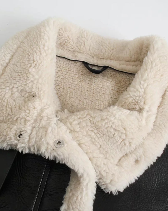 Trendy Biker Fleece Padded Faux Leather Jacket