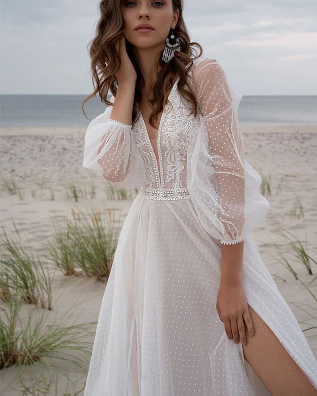 Wish Mesh Split New Light Women's Wedding Dress