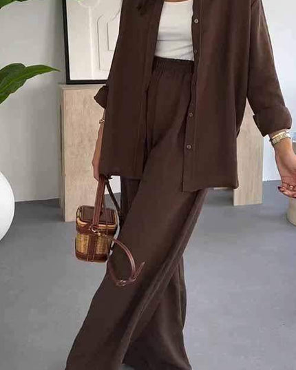 Fashion Solid Color Loose Top Casual Wide Leg Pants Two-piece Set