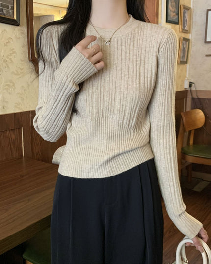 Korean Style Sunken Stripe Round Neck Long Sleeve Sweater