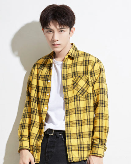 Men Casual Plaid Long Sleeved Shirt