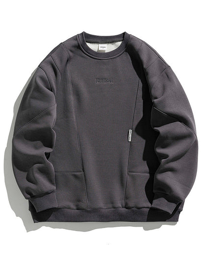 Men's Vintage Embroidery Fleece-lined Crew Neck Sweater