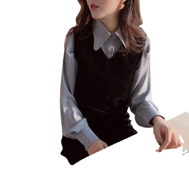 Women's Loose Retro Hong Kong-style Long-sleeved Shirt Spring And Autumn