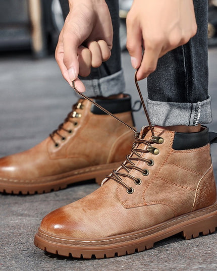 Men's Autumn Leisure Tooling Middle Tube Non-slip Wear-resistant Leather Boots