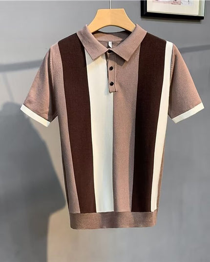 Short Sleeve Men's Vintage Stripe Personality Zipper Half Sleeve