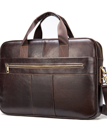 Retro Leather Casual Briefcase for Men | Light Business Handbag (First Layer Cowhide)