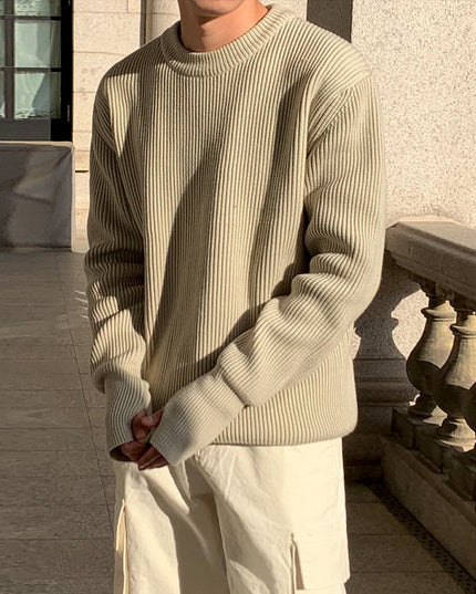 Korean Style Loose Knitted Coat for Men – Trendy Round Neck Pullover