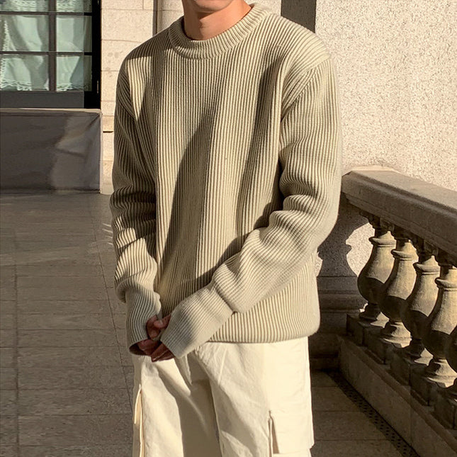 Korean Style Loose Knitted Coat for Men – Trendy Round Neck Pullover