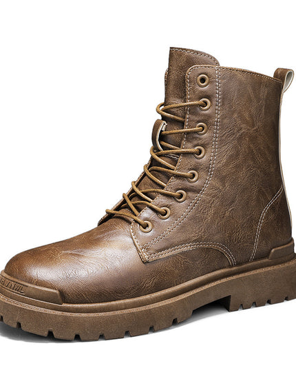 Men's High-top British Platform Work Shoes Leather Boots Retro Cycling Boots