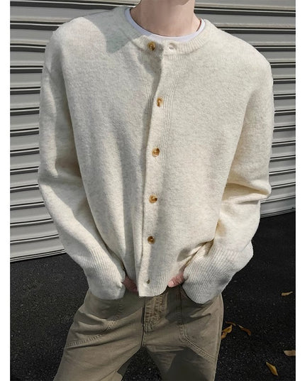 Creamy-white Breasted Knitted Cardigan For Men