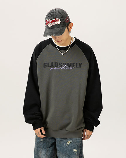 Color Contrast Patchwork Raglan Sleeve Round Neck Sweater Men's Autumn And Winter American Style