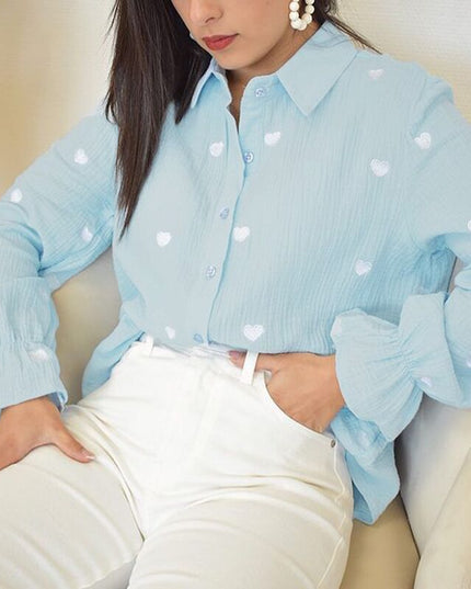 Single-breasted Lapel Long-sleeved Cardigan Printed Love Shirt