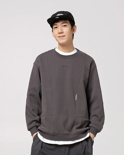 Men's Vintage Embroidery Fleece-lined Crew Neck Sweater