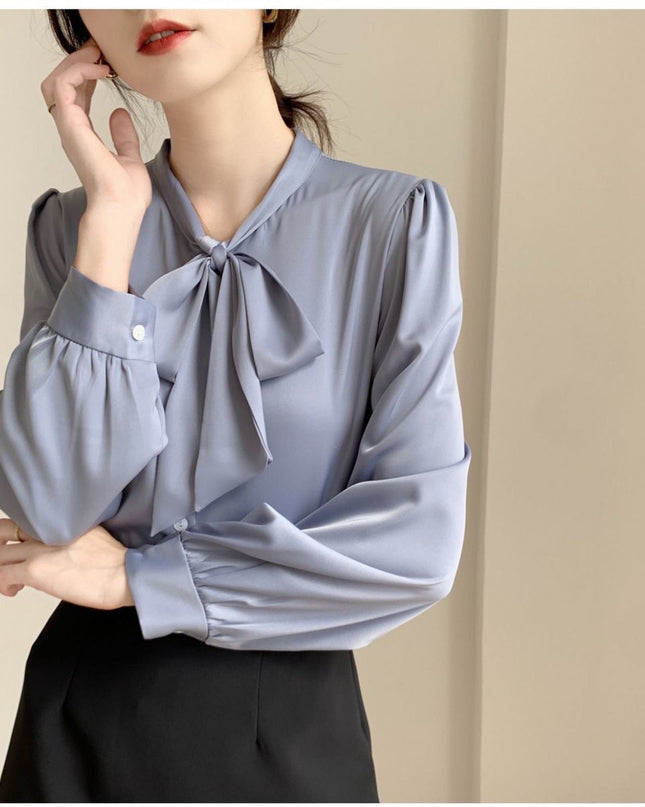 Lace-up Bow Business Wear Solid Color Bottoming Long Sleeve Shirt