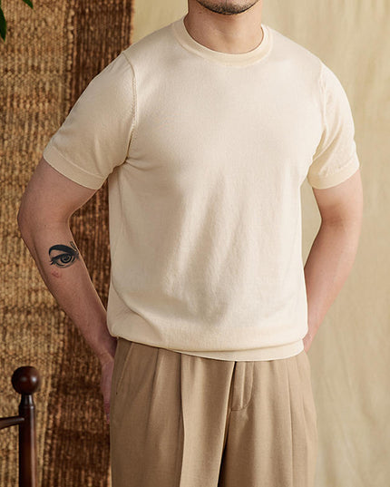 Men's Summer Breathable Tencel Cotton Round Neck Short Sleeve T-shirt