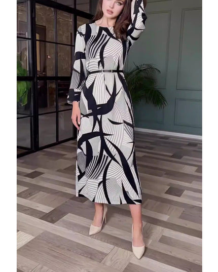 Printed Belt Maxi Dress