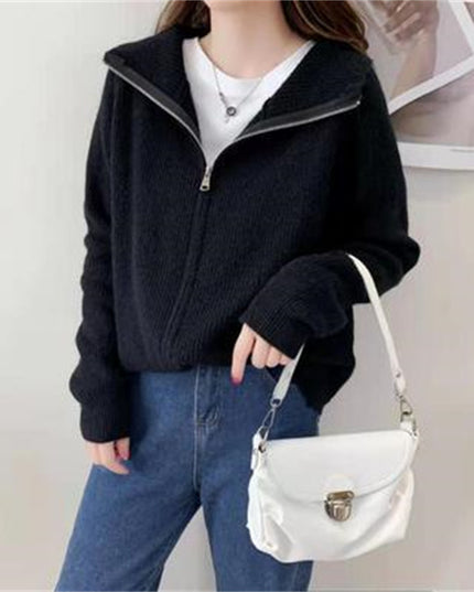 Loose Casual Laid-back Style Lapel Sweater Coat