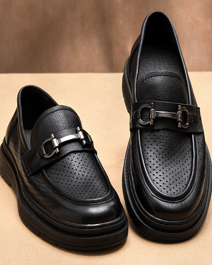 Leather Shoes Men's Summer Breathable Authentic Leather Hollow Out Men's Slip-on
