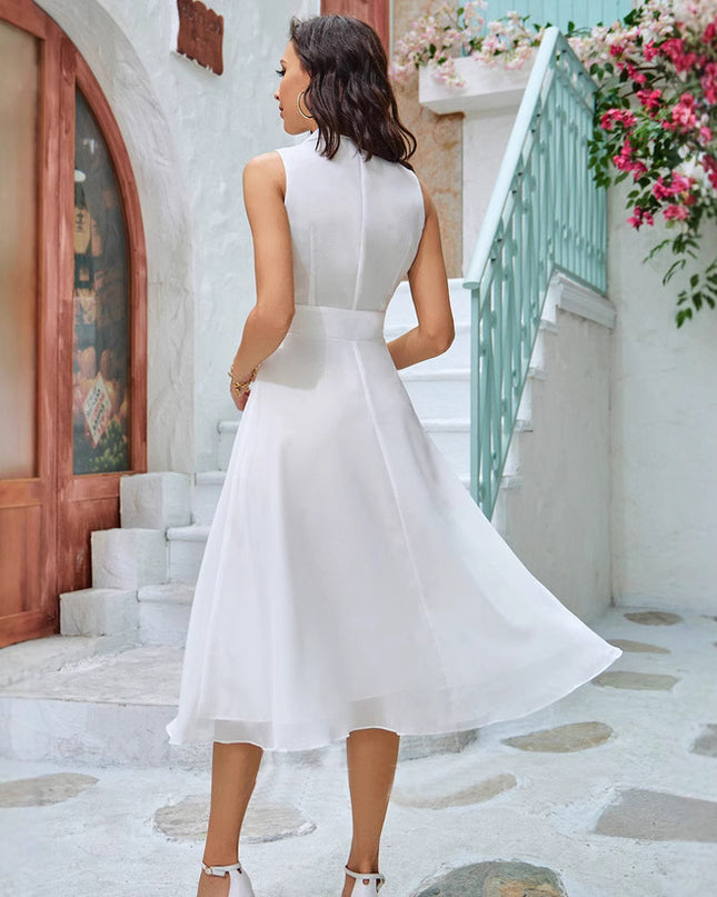 Women's V-neck Solid Color Sleeveless Chiffon Dress