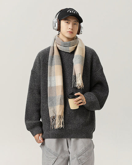 Retro Thick Needle Mock Neck Sweater Autumn And Winter Texture Texture Hemp Dot Jacquard Thickened