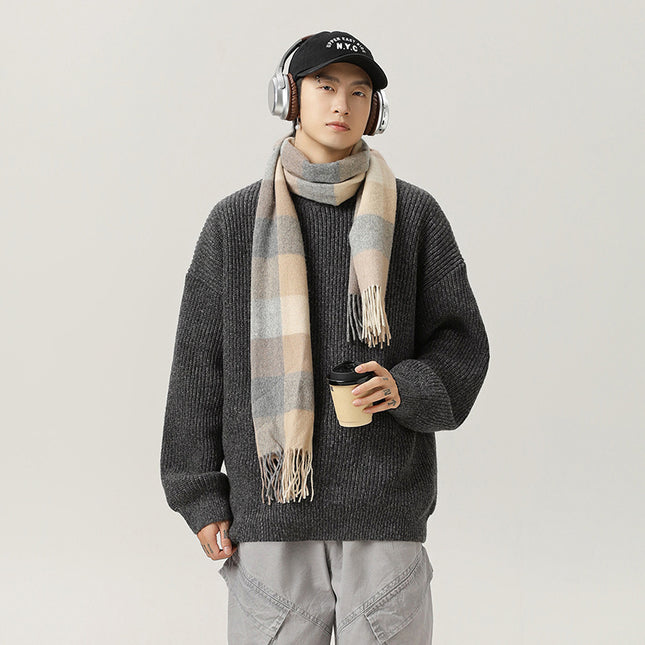 Retro Thick Needle Mock Neck Sweater Autumn And Winter Texture Texture Hemp Dot Jacquard Thickened
