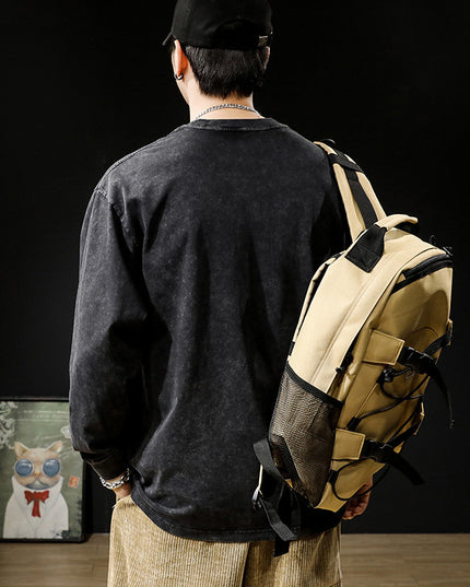 American-style Washed-out Vintage Long-sleeved T-shirt For Men