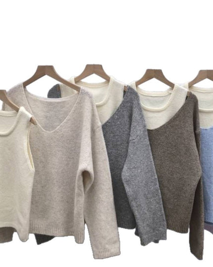 Bandage Dress Knitted Vest Soft Glutinous Loose-fitting Long Sleeve Sweater Two-piece Set