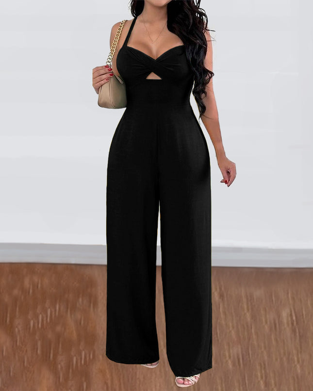 Leisure Vacation Commute Style Solid Color Sling Wide Leg Jumpsuit For Women