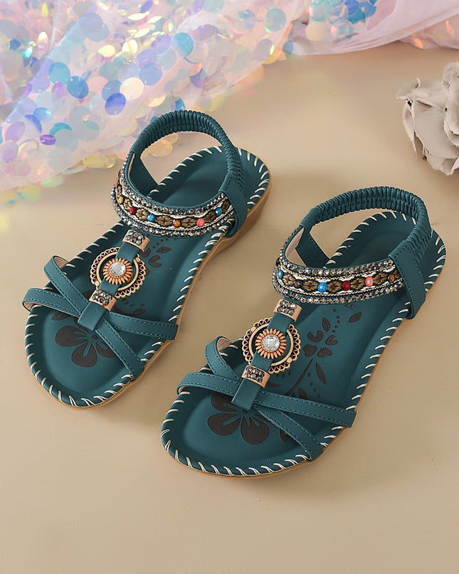 Stylish Beach Flat Handmade Beaded Rhinestone Sandals