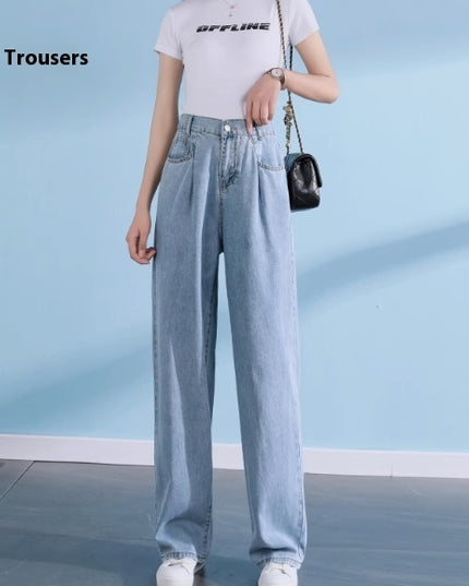 Straight High Waist Draped Casual Wide-leg Pants