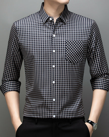Long Sleeve Fine Plaid Shirt For Men Spring And Autumn