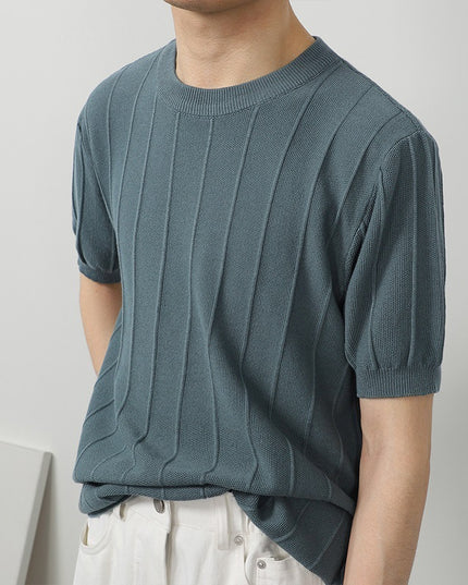 Ice Silk Knitted White Round Neck T-shirt Men's Short Sleeve