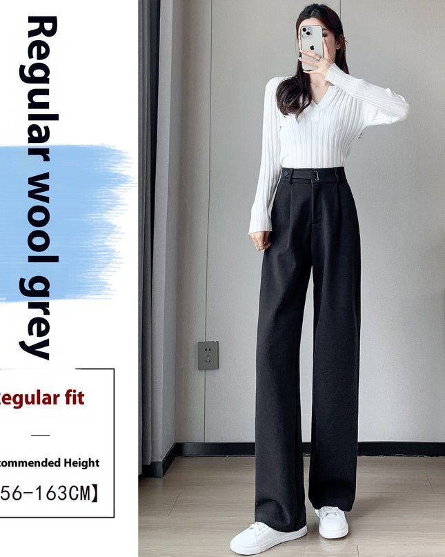 Female Autumn And Winter Loose Casual Woolen Straight-leg Pants