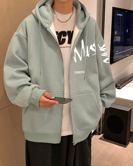 Hong Kong Style Letter Printed Full-zip Cardigan Jacket Top Coat