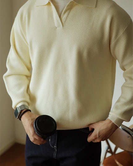 V-neck Sweater Pullover Sweater Lapel Heavy Warm