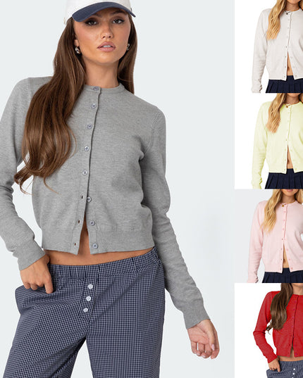 Autumn And Winter Women's Clothing Solid Color Buttons Cardigan Long Sleeve