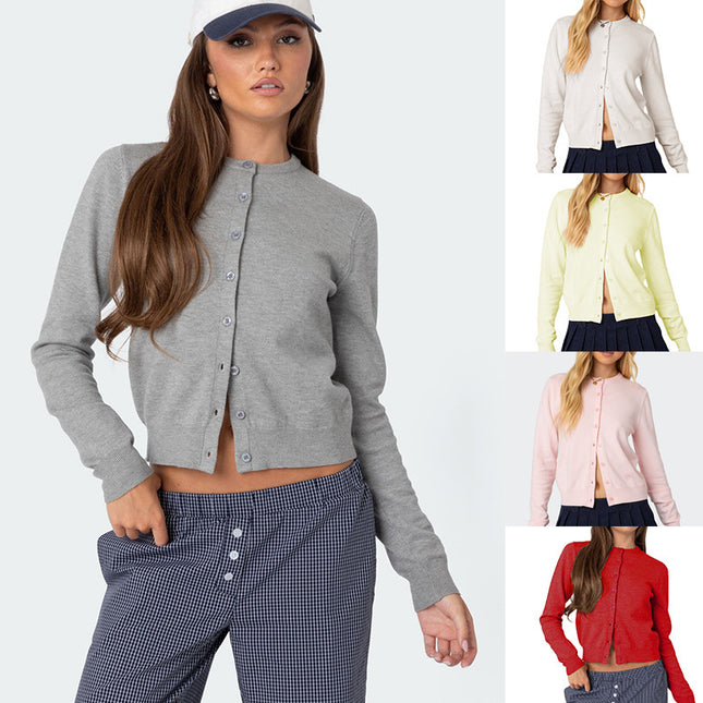 Autumn And Winter Women's Clothing Solid Color Buttons Cardigan Long Sleeve
