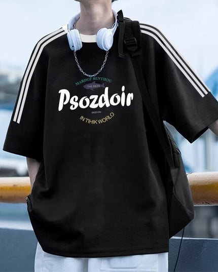 Hip Hop Loose National Fashion Brand Contrast Color Striped Three Bars Top