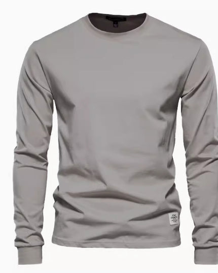 Men's Solid Color Round Neck Long-sleeved Top T-shirt