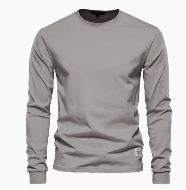 Men's Solid Color Round Neck Long-sleeved Top T-shirt