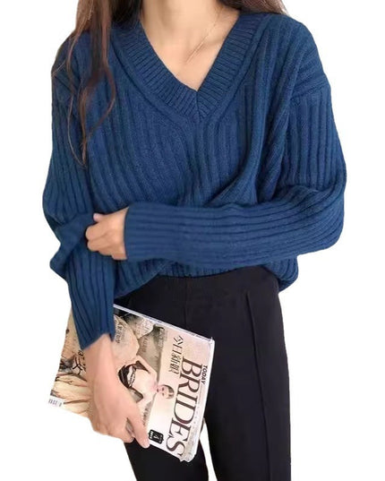Retro V-neck Pullover Women's Loose Sweater