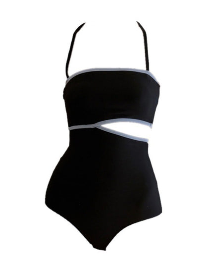 Retro One Piece Swimsuit Women's Contrast Color High Waist