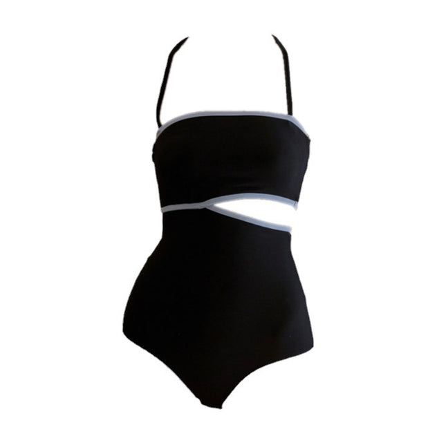 Retro One Piece Swimsuit Women's Contrast Color High Waist