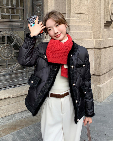 High-grade Short Quilted Mink Fur Classic Style Down Jacket Women's Coat