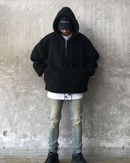 Cotton And Thickening Fleece Hoodie Imitation Lamb Wool Hooded Jacket