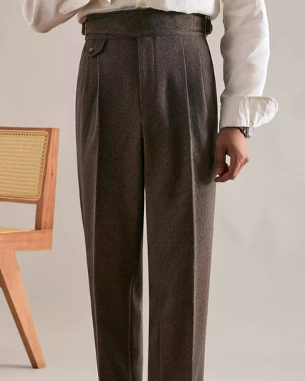 Thick Double Pleated Straight Business Casual Trousers