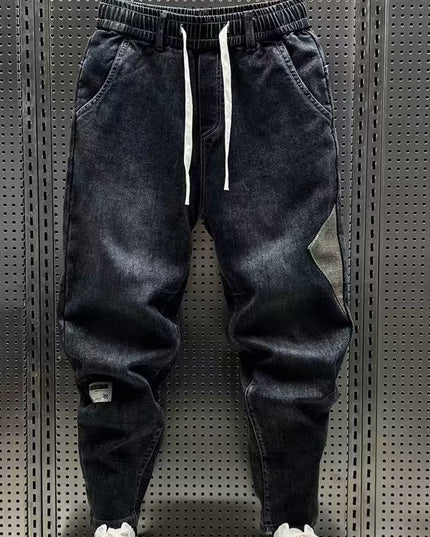 Fleece Padded Jeans Washed Loose Elastic